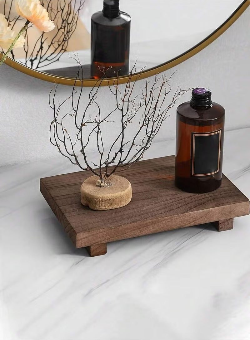 SILADEFU Wood Pedestal Soap Stand Antique Walnut Farmhouse Wood Riser Soap Dish Holder Tray Counter Decor Rustic Rectangular Candle Plant Display for Bathroom Kitchen Daily Use - Image 1