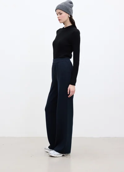 Manuka Straight Leg Knit Trousers Navy Blue