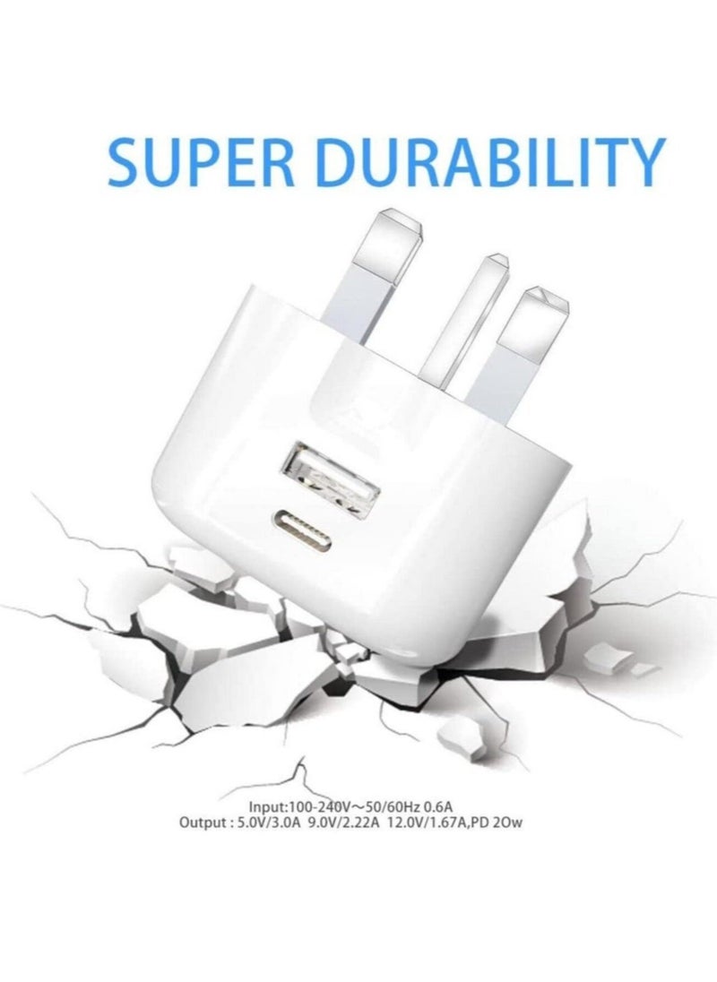 Generic - Galaxy A04 / A04s / A04 Core USB C Charger Plug 20W Dual Port USB C Fast Charger PD&QC 3.0 USB C Charging Plug Power Delivery Wall Adapter For Samsung Galaxy A04 / A04S / A04 Core (WHITE) - Image 1