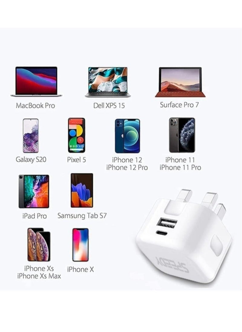 Generic - Galaxy A04 / A04s / A04 Core USB C Charger Plug 20W Dual Port USB C Fast Charger PD&QC 3.0 USB C Charging Plug Power Delivery Wall Adapter For Samsung Galaxy A04 / A04S / A04 Core (WHITE) - Image 1