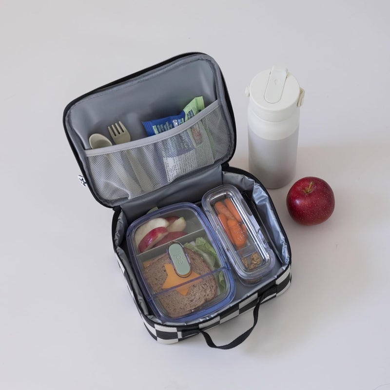 Tiny Twinkle Insulated Lunch Box for Girls and Boys | Durable and Reusable for School & Travel | Ages 3 and Up | Waterproof and Easy to Clean | PFAs and BPA Free（Black Checkers） - Image 3