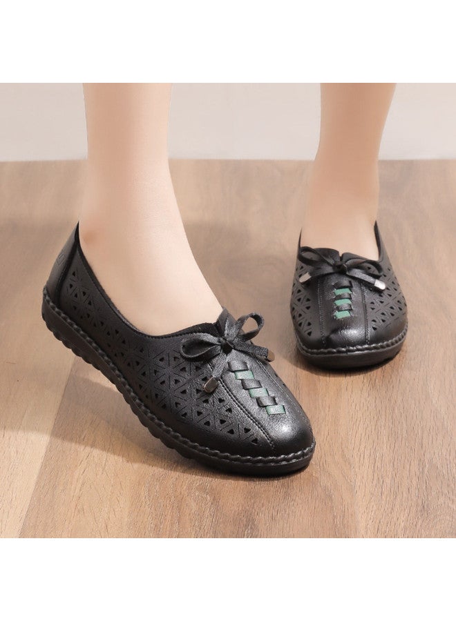 Warrior Hollow-out Breathable】25 Autumn Plus Size Mom Shoes Leather Loafers For Middle-aged And Elderly Women With Soft Soles For Commuting - Image 3
