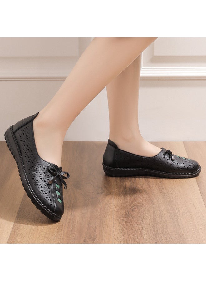 Warrior Hollow-out Breathable】25 Autumn Plus Size Mom Shoes Leather Loafers For Middle-aged And Elderly Women With Soft Soles For Commuting - Image 4