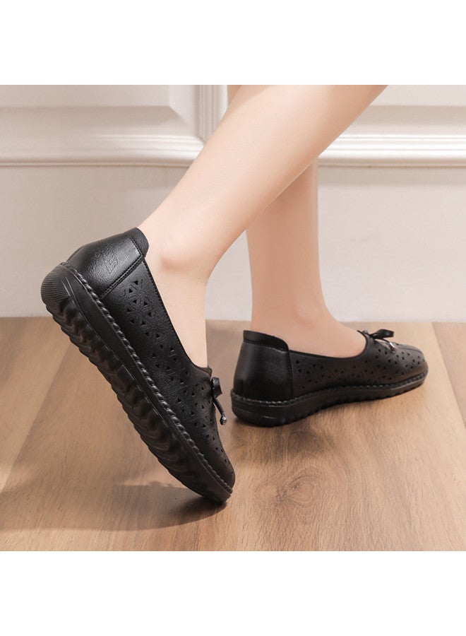 Warrior Hollow-out Breathable】25 Autumn Plus Size Mom Shoes Leather Loafers For Middle-aged And Elderly Women With Soft Soles For Commuting - Image 5