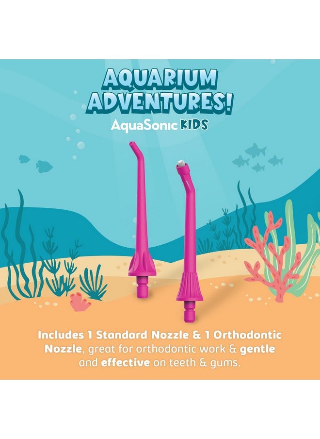 Aquasonic - AquaSonic Kids' Water Flosser for Ages 6+ | Standard Nozzle, Orthodontic Nozzle & Waterproof Stickers | 4 Flossing Modes | Aquarium Adventures Theme (Pink) - Image 1