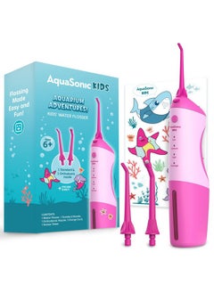 Aquasonic AquaSonic Kids' Water Flosser for Ages 6+ | Standard Nozzle, Orthodontic Nozzle & Waterproof Stickers | 4 Flossing Modes | Aquarium Adventures Theme (Pink)  - Image 1