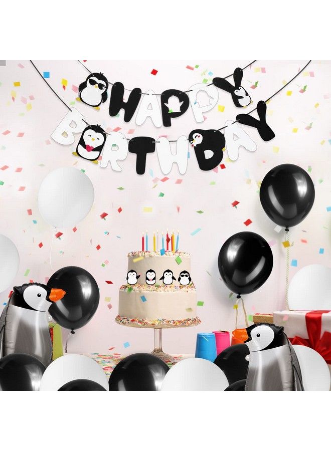 Gejoy 48 Pieces Penguin Birthday Party Decoration Includes Happy Birthday Penguin Banner Walking Penguin Balloons Penguin Cake Topper Latex Balloons Penguin Party Supplies For Winter Birthday Baby Shower - Image 5