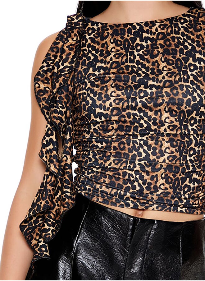 FOREVER 21 Leopard Ruffle Cropped Tank Top  - Image 4