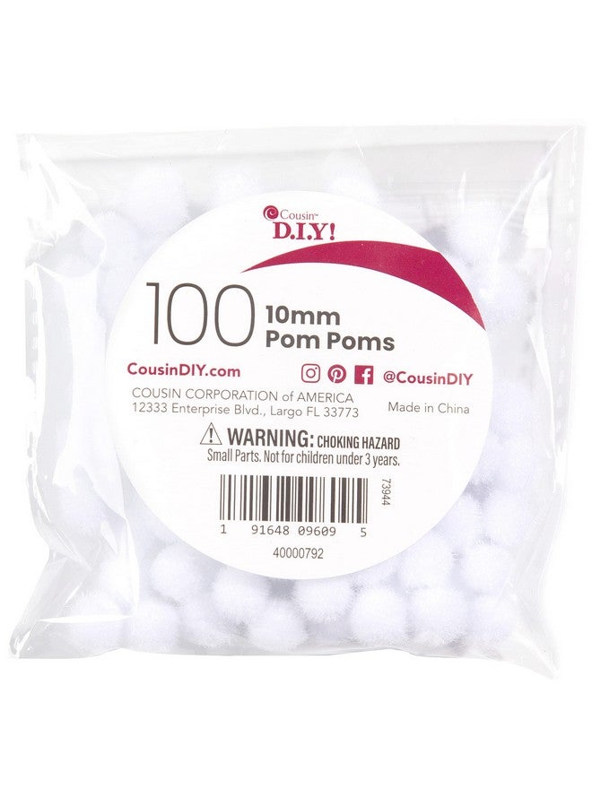 Diy White 10Mm Poms 100 Pack