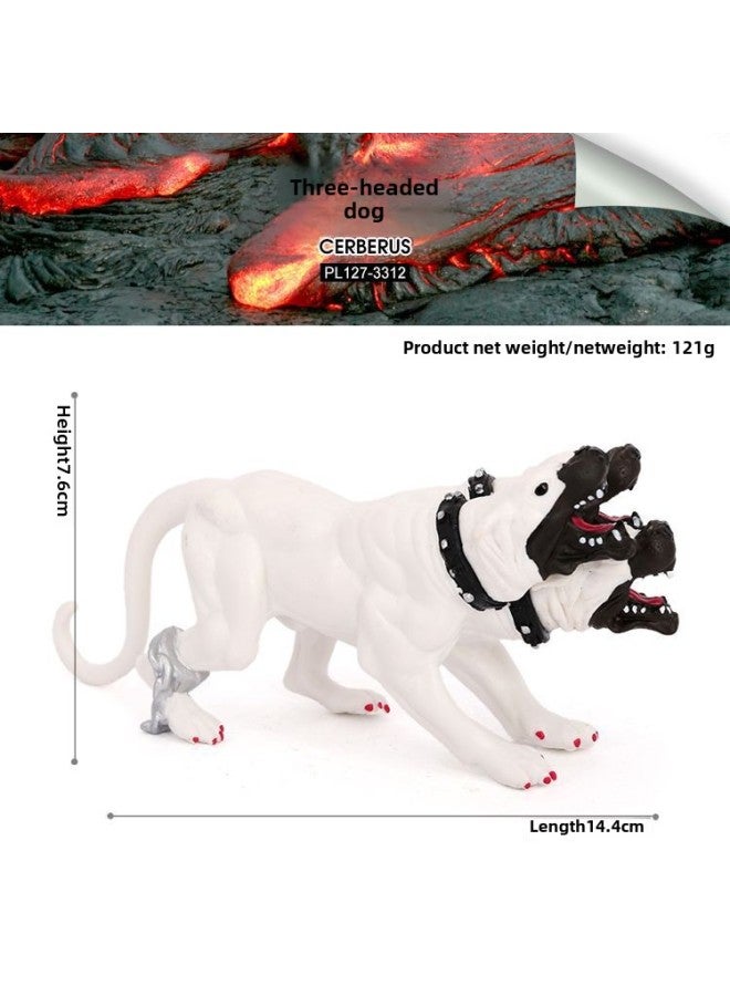 Simulation Myth Animal Model Fire Phoenix Warcraft Monster Three-headed Dog Ice Giant Cognitive Ornaments Plastic Toys-Color:Pl127-3312 Three-headed Dog (white) - Image 1