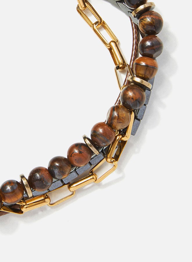 CHRYSOSTOMOS Handmade Multiline Adjustable Bracelet for Men with Brown Tigerâ€™s Eye Stones - Image 2
