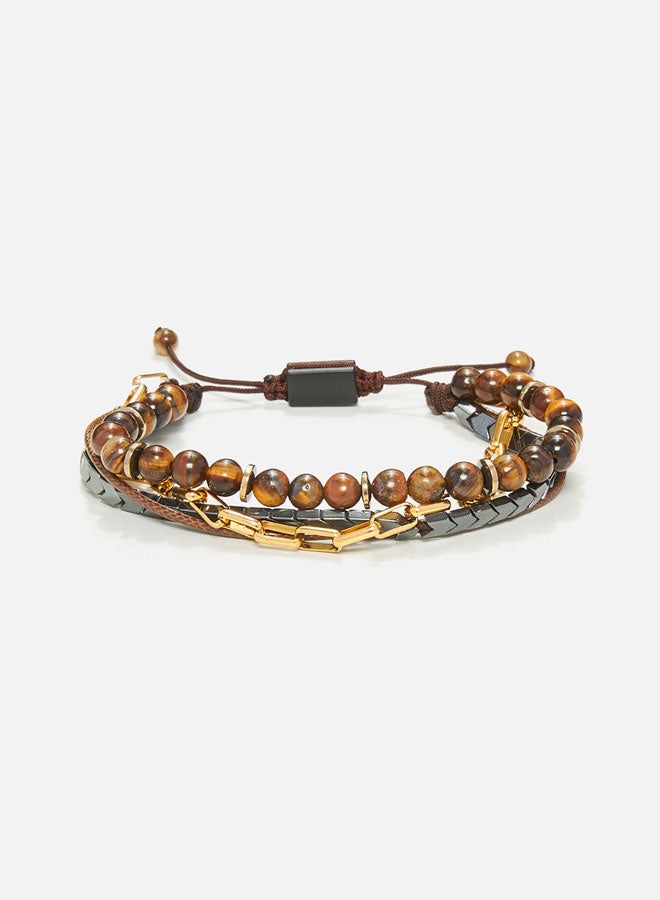 CHRYSOSTOMOS Handmade Multiline Adjustable Bracelet for Men with Brown Tigerâ€™s Eye Stones - Image 1