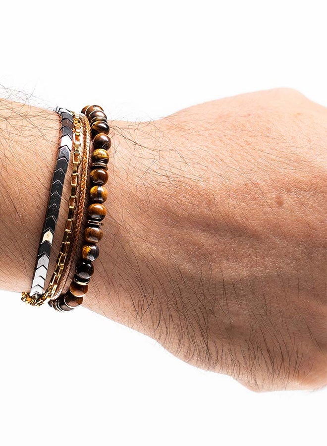 CHRYSOSTOMOS Handmade Multiline Adjustable Bracelet for Men with Brown Tigerâ€™s Eye Stones - Image 3