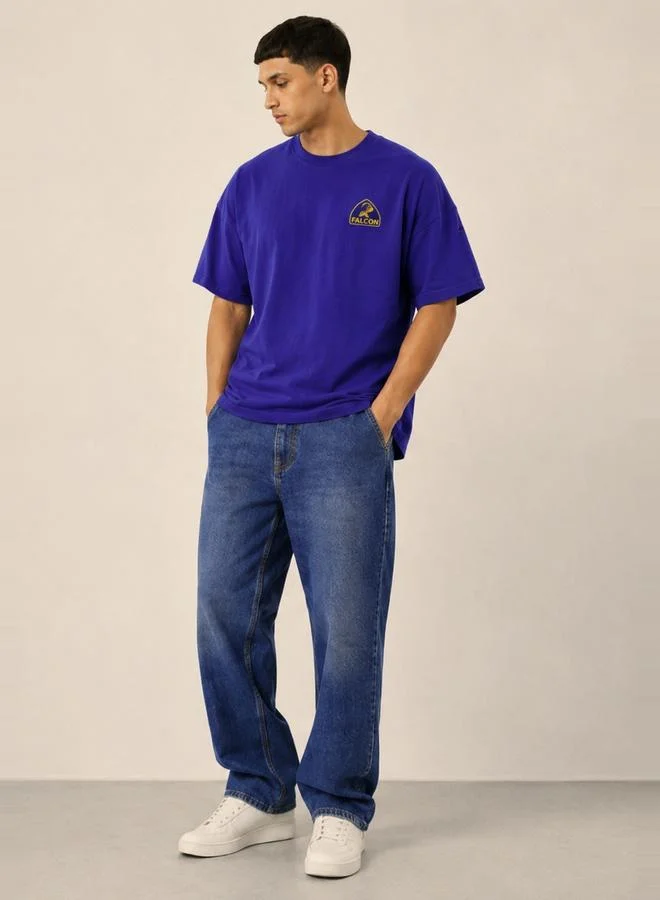 Take Two Medium Blue Falcon Logo Graphic Print Relaxed Fit T-Shirt By Falcon