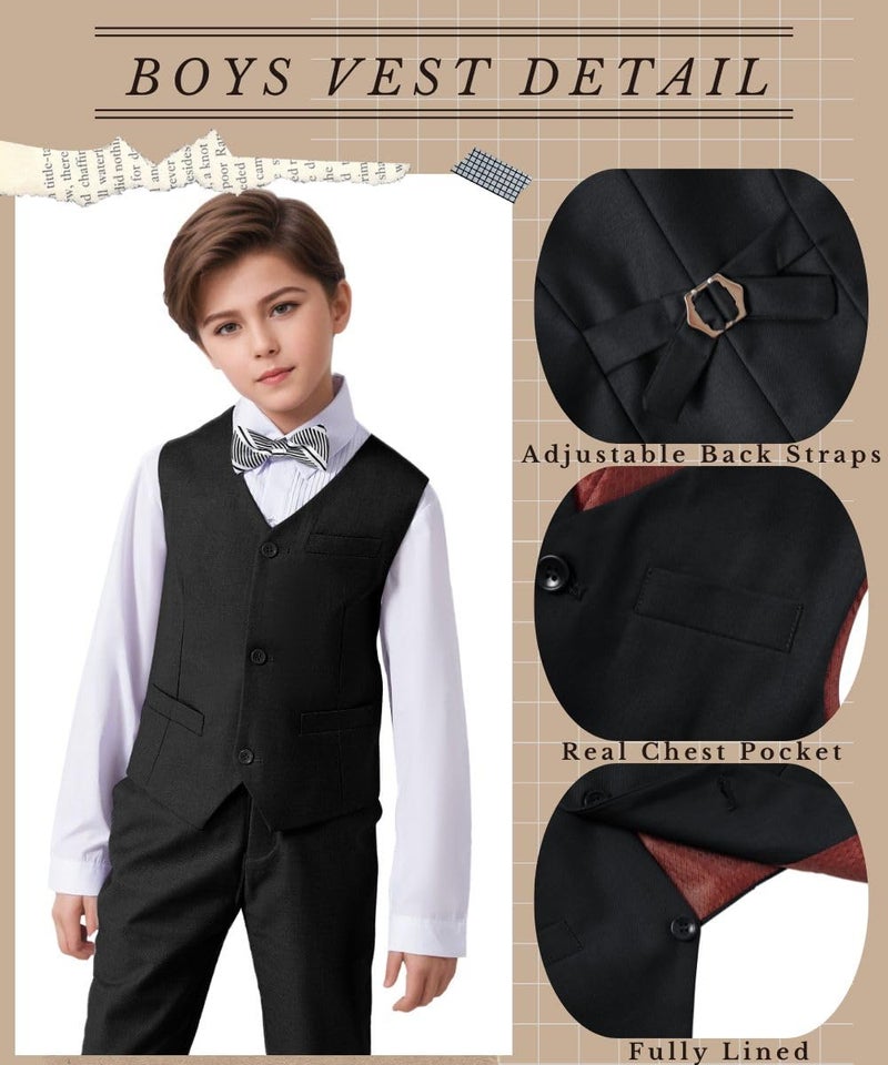 Visaccy Boys Girls Kids Vest for Little Boys Formal Suit Tuxedo Vest Black Size 2T - Image 5