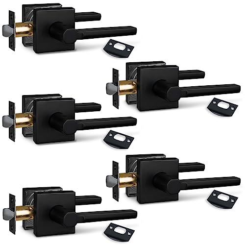 NEWBANG (5Pack) Hall/Closet Lever Handle Lock in Aged Matt Black- Door Lock Handle in Matt Black for Passage Door,HD1601-DB-PS-5P - Image 1