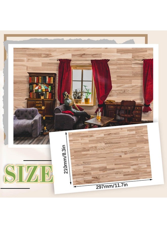 Flutesan 12 Pcs Miniature Dollhouse Wallpaper and Flooring Peel and Stick Mini DIY Self Adhesive Dollhouse Accessories 8.27 x 11.69 Inch(Natural Style) - Image 2