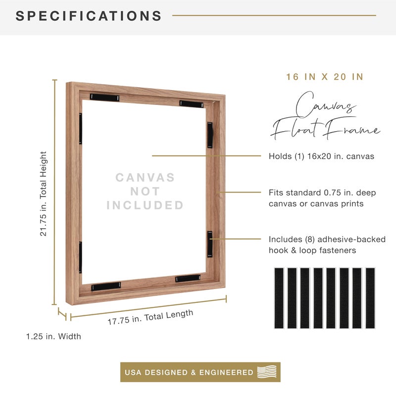 MCS Canvas Float Frames 16x20 Frame, Walnut Woodgrain for Finished Canvases, Vertical & Horizontal Wall Hanging Large with Adhesive for Canvas Paintings (1-Pack) - Image 3
