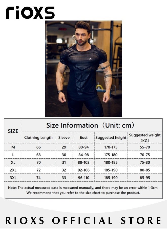 RIOXS Men's Compression Shirts, High Elastic Bodybuilding Sports Tops, Quick-drying Cycling T-Shirts with Powerful Moisture-wicking Fabrics, Round Neck Running Undershirts, Suitable for Fitness Training, Running, Cycling, Hiking and Other Outdoor Activities  - Image 4