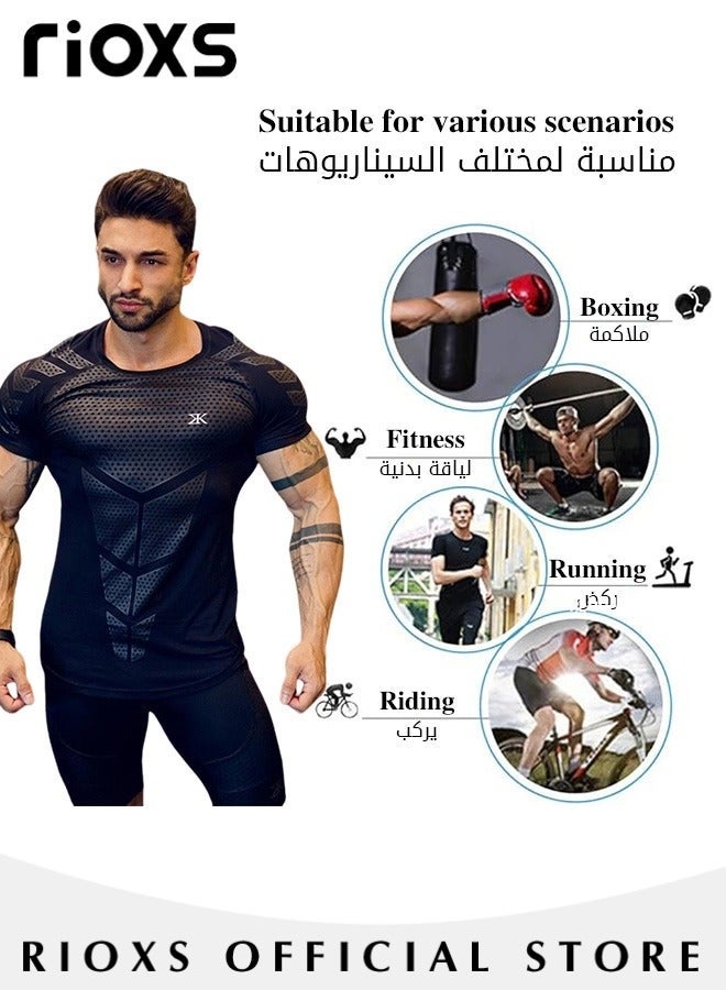ريوكس قمصان رجالية ضاغطة للرجال، قمصان رياضية عالية المرونة لكمال الأجسام، قمصان رياضية سريعة الجفاف لركوب الدراجات بأقمشة قوية ماصة للرطوبة، قمصان داخلية للجري برقبة مستديرة، مناسبة لتدريبات اللياقة البدنية والجري وركوب الدراجات والمشي لمسافات طويلة وغيرها من الأنشطة الخارجية - Image 5