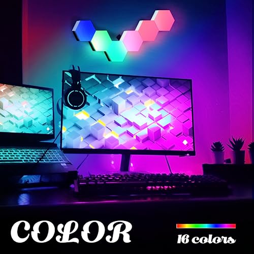 ODISTAR Remote Control Hexagon Wall Light,Smart Wall-Mounted Touch-Sensitive DIY Geometric Modular Assembled RGB led Colorful Light with USB-Power,Used in Bedroom (6-Pack) - Image 3