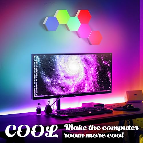 ODISTAR Remote Control Hexagon Wall Light,Smart Wall-Mounted Touch-Sensitive DIY Geometric Modular Assembled RGB led Colorful Light with USB-Power,Used in Bedroom (6-Pack) - Image 2