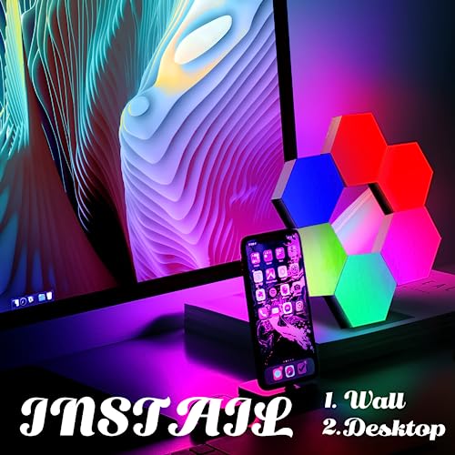 ODISTAR Remote Control Hexagon Wall Light,Smart Wall-Mounted Touch-Sensitive DIY Geometric Modular Assembled RGB led Colorful Light with USB-Power,Used in Bedroom (6-Pack) - Image 4