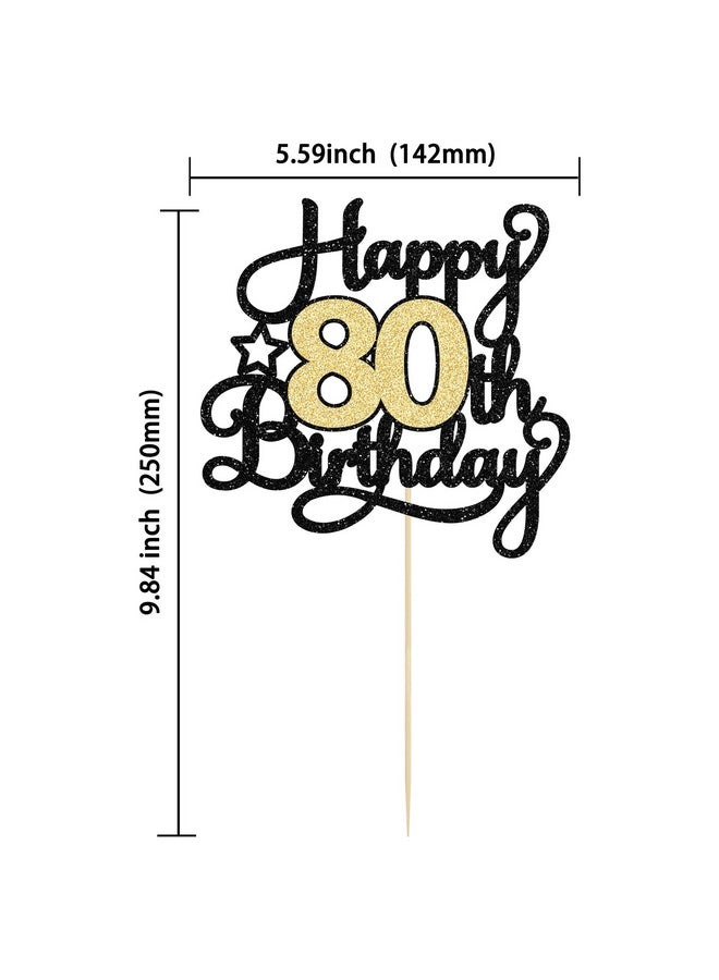 Ephlyn قطعة واحدة من قمة كعكة عيد الميلاد الثمانين السعيدة باللون الأسود والذهبي اللامع، تهانينا لثمانين عامًا، تزيين كعكة عيد الميلاد الثمانين لمستلزمات حفلة الذكرى الثمانين السعيدة - Image 2