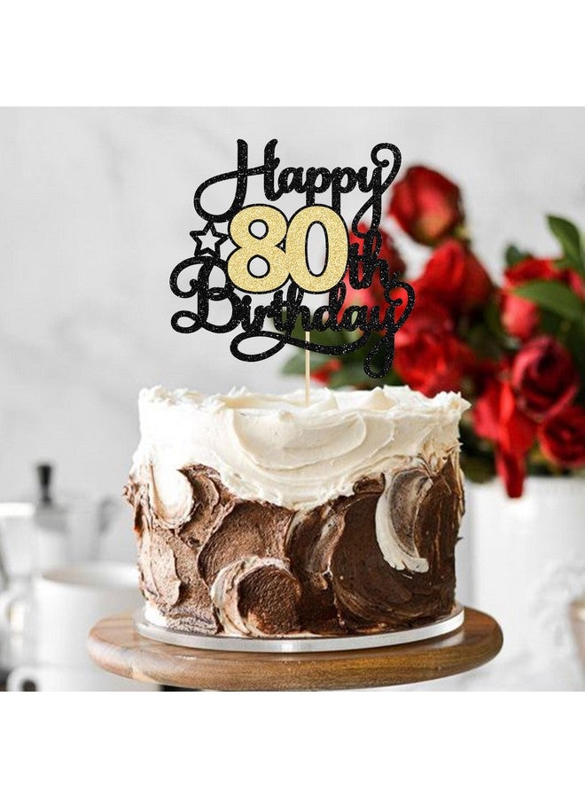 Ephlyn قطعة واحدة من قمة كعكة عيد الميلاد الثمانين السعيدة باللون الأسود والذهبي اللامع، تهانينا لثمانين عامًا، تزيين كعكة عيد الميلاد الثمانين لمستلزمات حفلة الذكرى الثمانين السعيدة - Image 4
