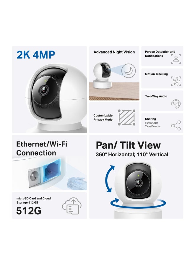 تي بي لينك كاميرا أمان منزلية واي فاي Tapo C222 2K 4MP بزاوية 360º مع تحريك/إمالة وذكاء اصطناعي، كشف الأشخاص، صوت ثنائي الاتجاه، دعم منفذ إيثرنت - Image 2