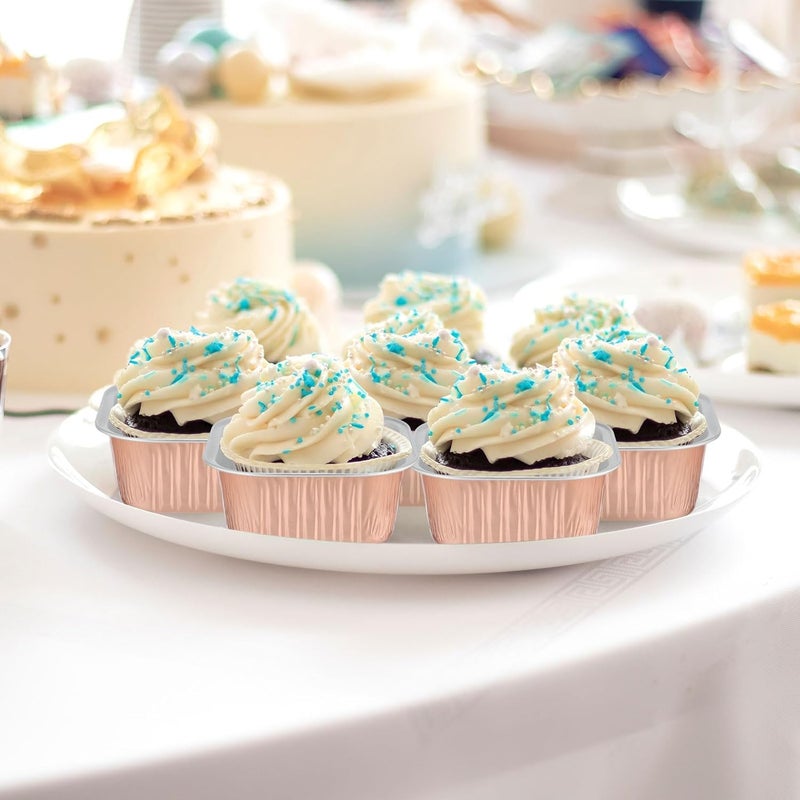 Skylety 100 Pcs 5 oz Mini Square Baking Pan with Lid Aluminum Foil Cupcake Pan Brownie Baking Cup Disposable Ramekins Individual Tin Dessert Containers for Kitchen(Champagne) - Image 5