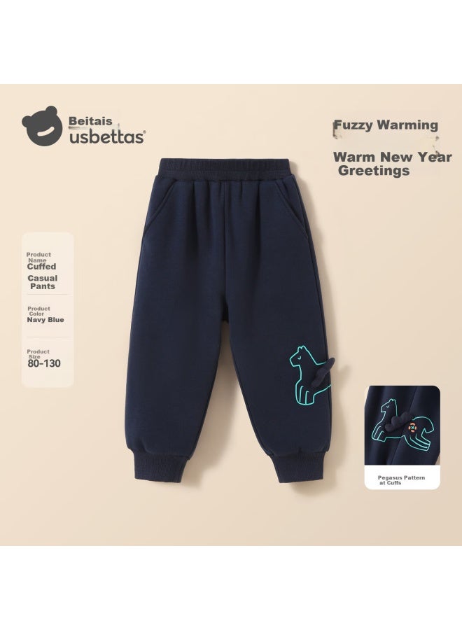 Beptides Betis Children's Pants New Winter Lunar New Year Pants Boys Girls Baby Fleece Lined Warm Lucky Pegasus Sweatpants - Image 1