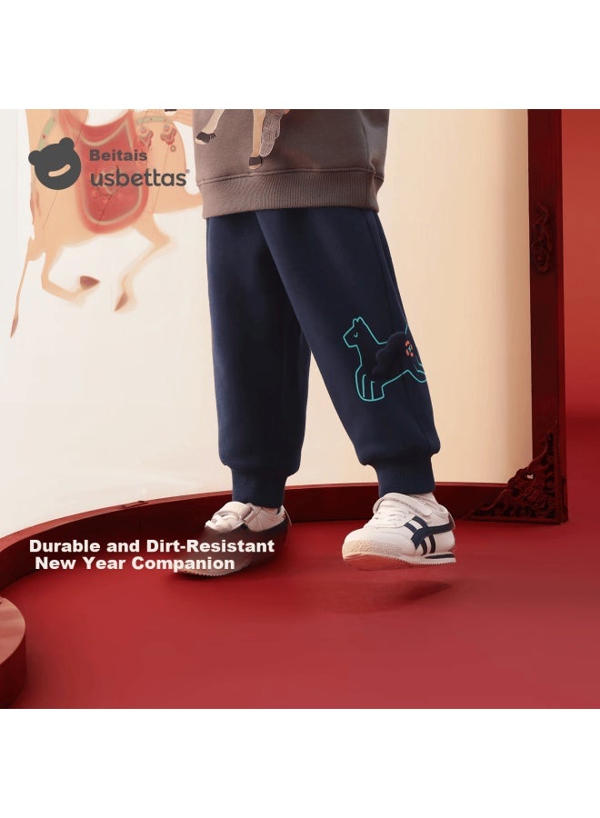 Beptides Betis Children's Pants New Winter Lunar New Year Pants Boys Girls Baby Fleece Lined Warm Lucky Pegasus Sweatpants - Image 5