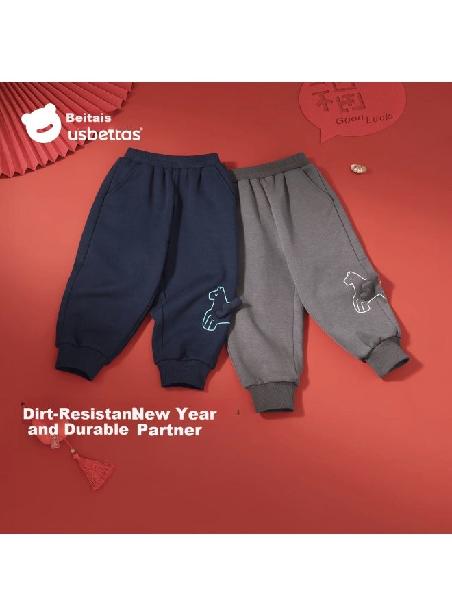 Beptides Betis Children's Pants New Winter Lunar New Year Pants Boys Girls Baby Fleece Lined Warm Lucky Pegasus Sweatpants - Image 4
