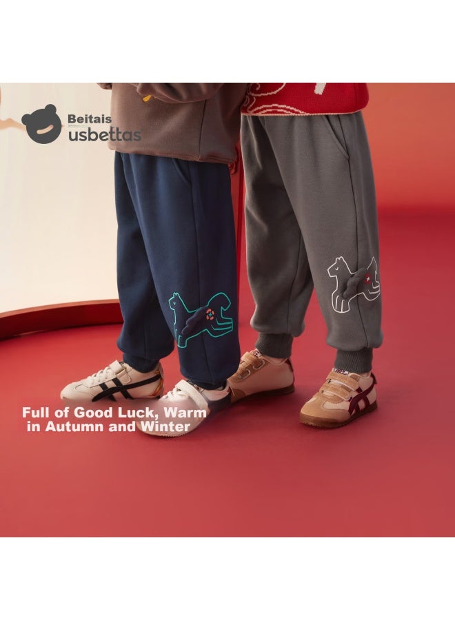Beptides Betis Children's Pants New Winter Lunar New Year Pants Boys Girls Baby Fleece Lined Warm Lucky Pegasus Sweatpants - Image 3