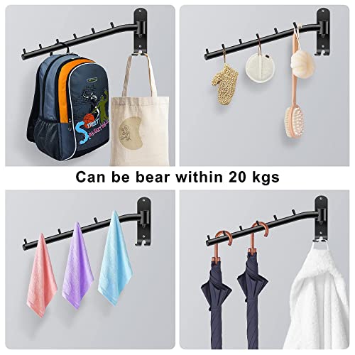 Bosszi 2-Pack Wall Mounted Folding Clothes Hanger Rack, Stainless Steel Clothes Hooks with Swing Arm Holder Space Saving Clothing Hanging System Closet Storage Organizer Heavy Duty Drying Rack (Black) - Image 5