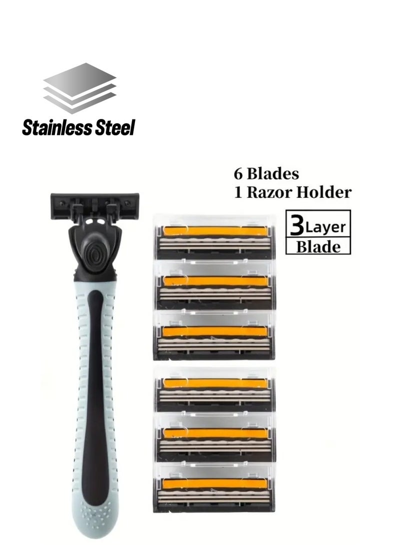 Rozino Classic 3-Layer Stainless Steel Safety Razor Set with Comfort Shield - Non-Slip Grip, Includes Holder & Replacement Blades - Vintage Wet Shave Experience for Smooth, Hair-Free Skin, Shaving Razor - Image 1