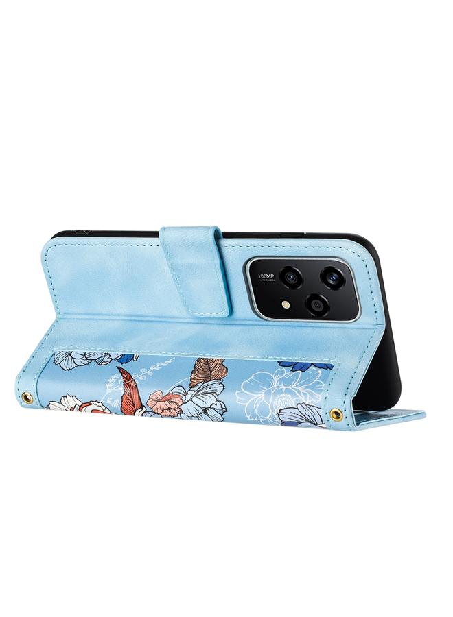 S-TOP Case For Honor 200 Lite Global Floral Pattern Leather Phone Case with Lanyard - Image 4