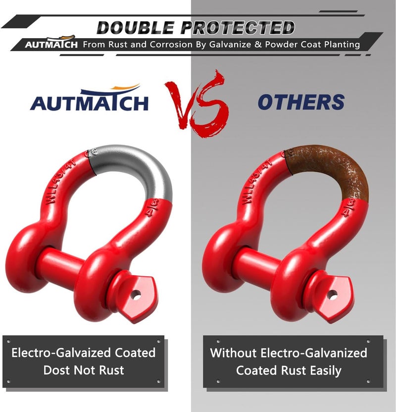 AUTMATCH D Ring Shackle 3/4" Shackles (2 Pack) 41,887Ibs Break Strength with 7/8" Screw Pin and Shackle Isolator Washers Kit for Tow Strap Winch Off Road Vehicle Recovery Red - Image 5