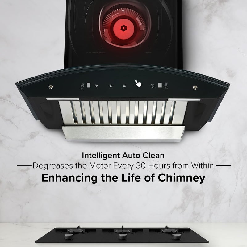 Vguard VGuard A10 BL180 Kitchen Chimney with 1300mhr Suction Intelligent Auto Clean Curved Glass Baffle Filter Motion Sensor Controls Oil Collector Tray Free Cleaning Contract LED Light Black  - Image 4