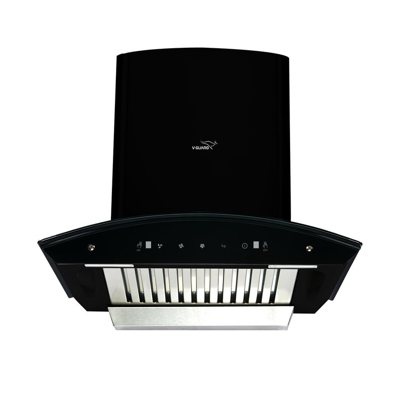 Vguard VGuard A10 BL180 Kitchen Chimney with 1300mhr Suction Intelligent Auto Clean Curved Glass Baffle Filter Motion Sensor Controls Oil Collector Tray Free Cleaning Contract LED Light Black  - Image 1