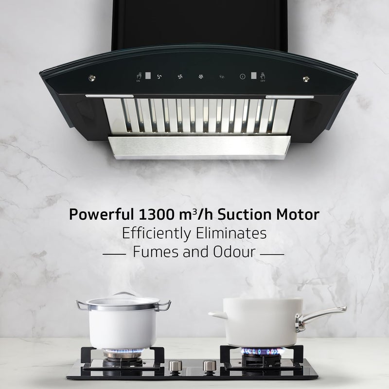 Vguard VGuard A10 BL180 Kitchen Chimney with 1300mhr Suction Intelligent Auto Clean Curved Glass Baffle Filter Motion Sensor Controls Oil Collector Tray Free Cleaning Contract LED Light Black  - Image 3