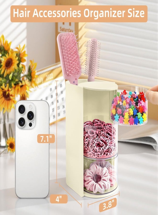 neotidy Hair Accessories Organizer with Hair Brush Holder, Rotating Hair Tie Product Organizer for Girls, 3-Tier Makeup Brush Holder for Clips, Bows & Brushes (Beige, 3-Tier) - Image 2