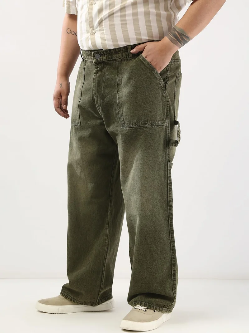 Urbano Fashion  Urbano Plus Men's Olive Loose Fit Cargo Carpenter Jeans with 6 Pockets Non-Stretchable  | Best Price UAE