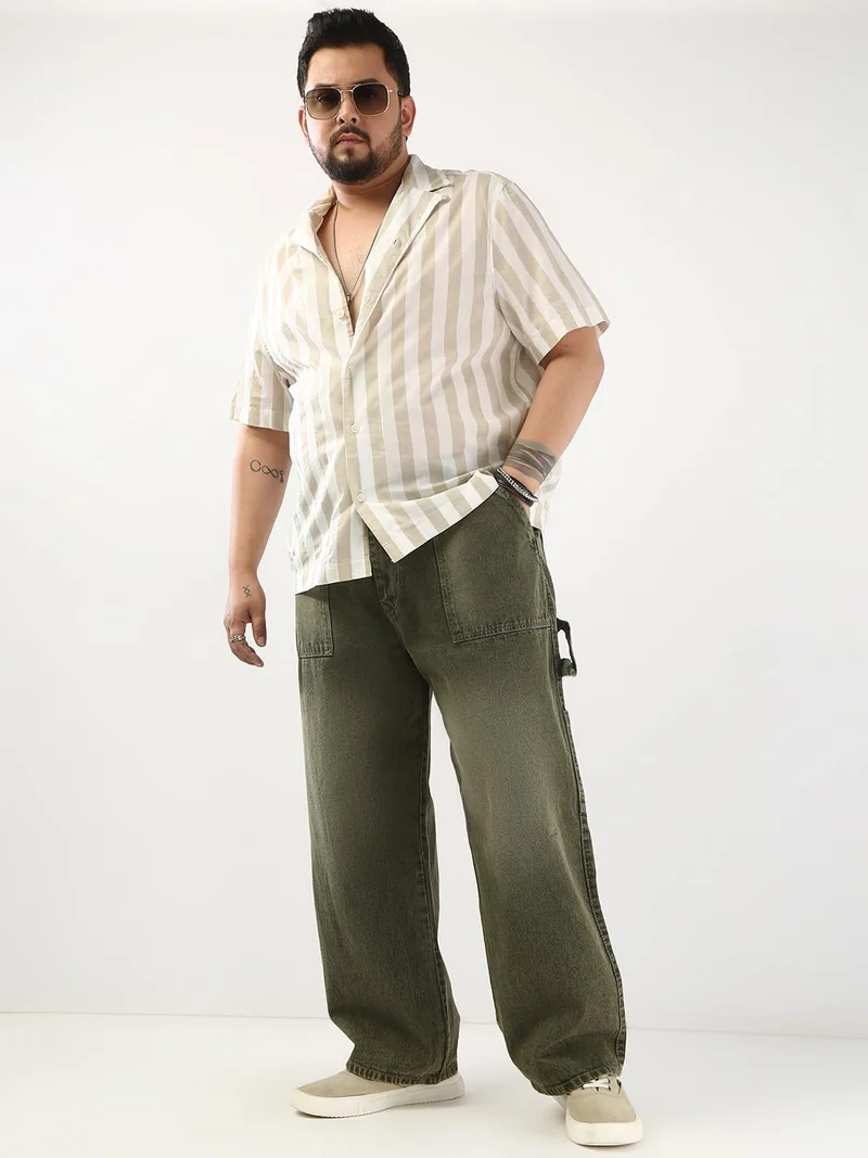 Urbano Fashion  Urbano Plus Men's Olive Loose Fit Cargo Carpenter Jeans with 6 Pockets Non-Stretchable  | Best Price UAE