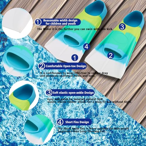 Prsca Kids Swim Fins,Short Youth Fins Swimming Flippers,Training Fins for Lap Swimming,for Children Girls Boys Beginners - Image 2