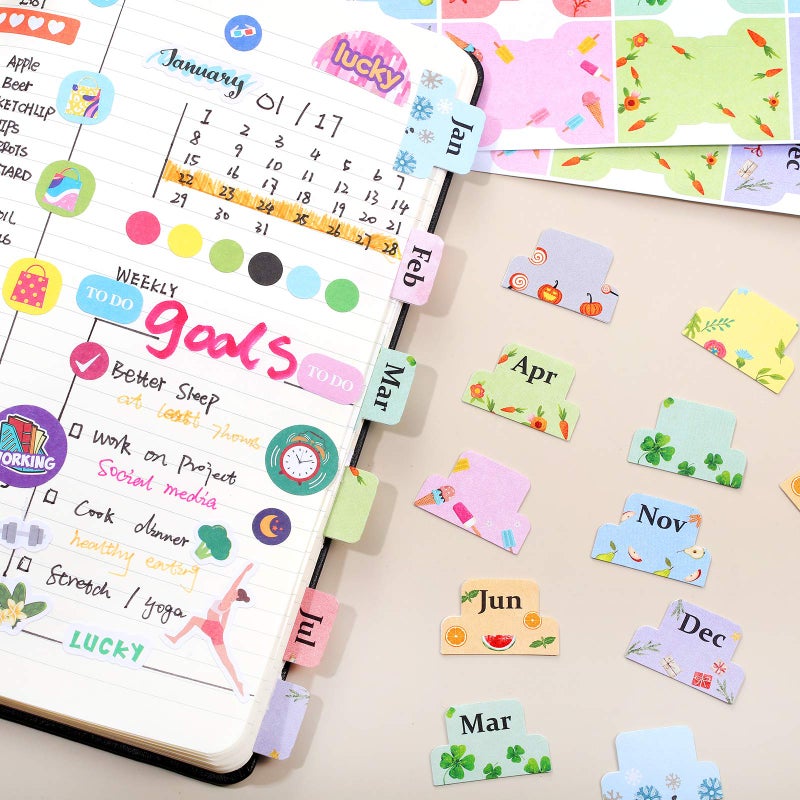 Outus 48 Pieces Adhesive Monthly Tabs Planner Stickers, 24 Month Tabs and 24 Blank Tabs Colorful Decorative Monthly Index Tab for Office School Study Planner Stickers and Accessories Journal Organization - Image 2