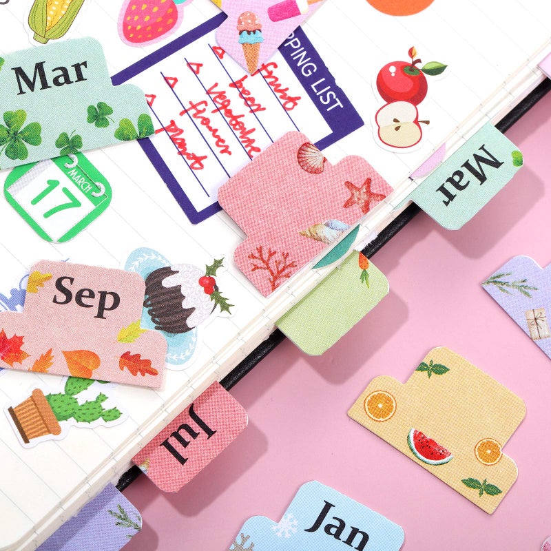 Outus 48 Pieces Adhesive Monthly Tabs Planner Stickers, 24 Month Tabs and 24 Blank Tabs Colorful Decorative Monthly Index Tab for Office School Study Planner Stickers and Accessories Journal Organization - Image 5