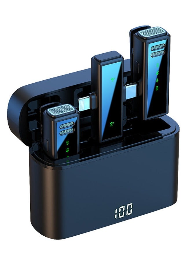 Wireless Lavalier Microphone with Noise Cancellation: With Charging Case Dual-channel 60m Range ,2  in 1 Type-C Port & Lightning Port , Mini Microphone for Mobile Video Recording/Vlog Interview/YouTube/ TikTok/ Online Classroom, Compatible with iPhone16/15/14/13/Samsung/ Huawei /Laptop/iPad/Android Phone(Black) ﻿ - Image 1