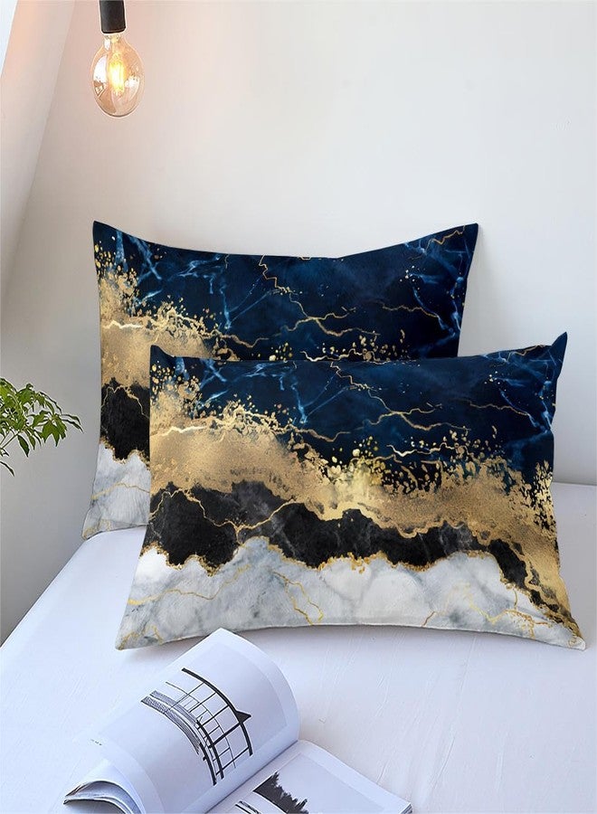 CCoutueChen Navy Blue Gold Marble Comforter Set Queen Size,Metallic Marble Bedding Set for Adult,Abstract Marbling Texture Decor Comforter for Girls,3Pcs Soft Lighweight Comforter,104 * 90 - Image 3